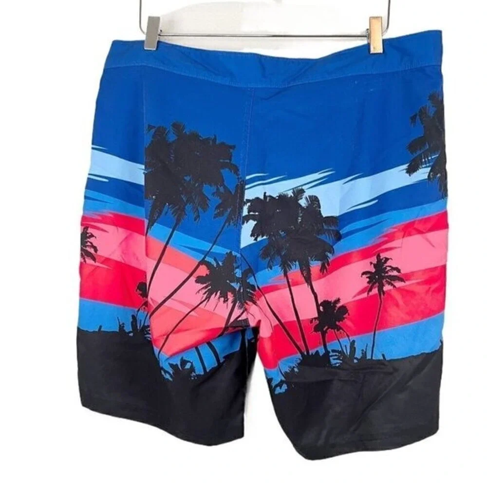 Chicago Cubs Sunset Boardshorts‎ Tropical Blue & Red Beach Palm Trees Men's Sz L